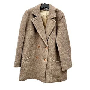 Herman Kay Coat True VTG 100% Pure Wool Herringbone Cozy Winter Heavy Pea EUC 1X